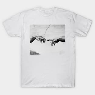 The Creation of Adam - Sistine Chapel near-touching hands of God and Adam Red Colorized T-Shirt